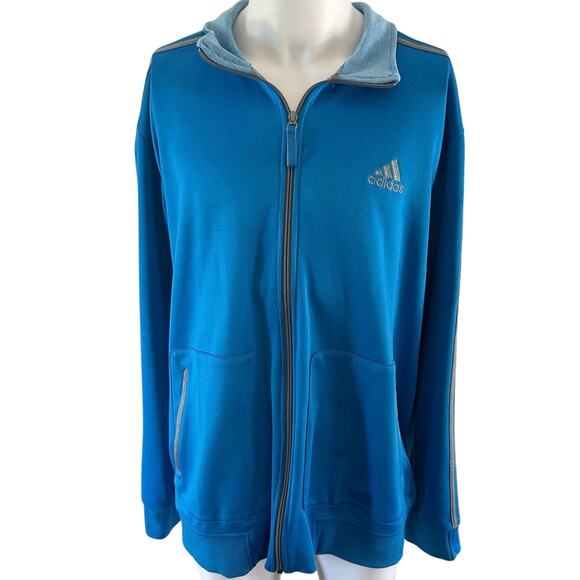Adidas -Men’s Signature Blue w/Gray Stripes Full Zip Track Jacket- Size XXL - Picture 1 of 7